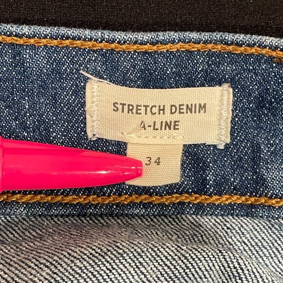 ~ Madewell 34 Skirt Stretch Denim A-Line Blue Medium Wash Pockets Zip Plus 18 - Picture 7 of 14